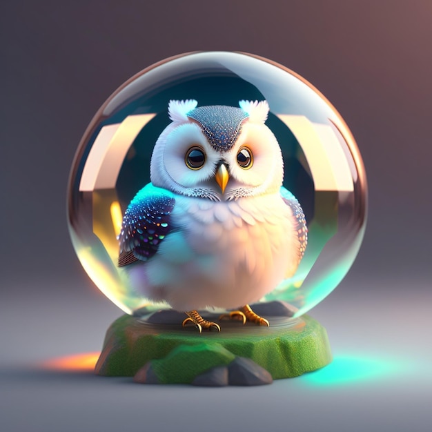 Photo a cute adorable baby owl made of crystal ball