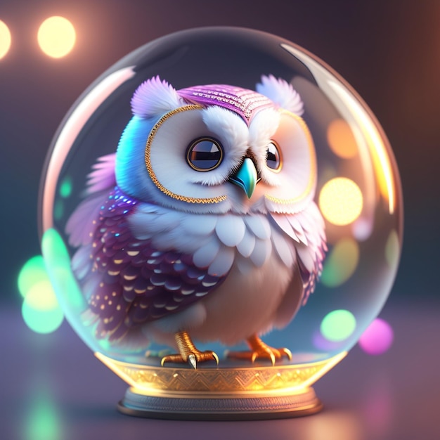 A cute adorable baby owl made of crystal ball