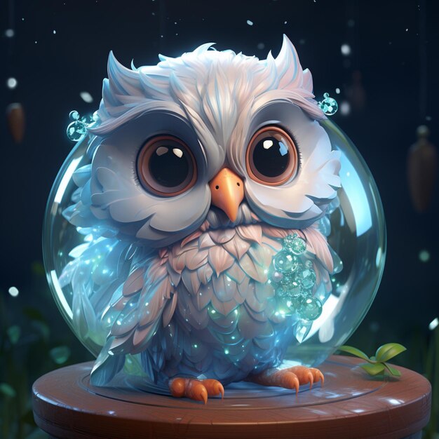 A cute adorable baby owl made of crystal balls Ai generated art