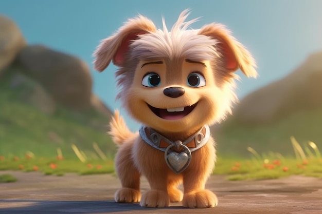 a cute adorable baby puppy rendered in the style of a childrenfriendly cartoon