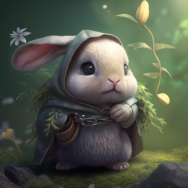 Cute and adorable baby rabbit cartoon generative ai