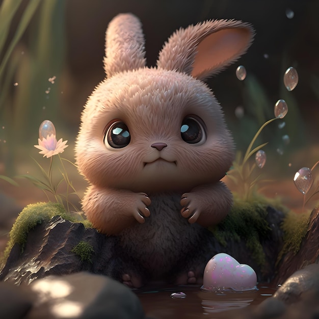 Cute and adorable baby rabbit cartoon generative ai