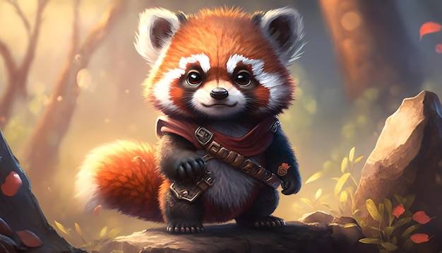 A cute adorable baby red panda rendered in the style of childrenfriendly cartoon animation fantasy style generative ai