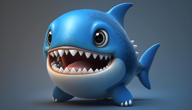 A cute adorable baby shark rendered in the style of childrenfriendly cartoon animation fantasy style generative ai