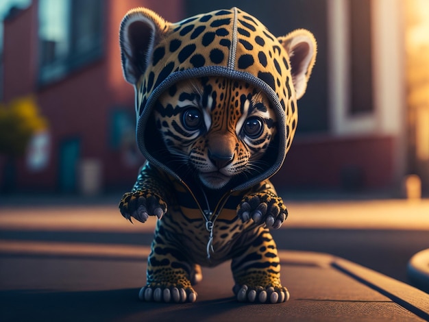 Photo a cute adorable baby tiger rendered in the style of childrenfriendly cartoon animation fantasy styl