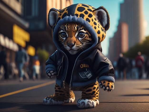 Photo a cute adorable baby tiger rendered in the style of childrenfriendly cartoon animation fantasy styl