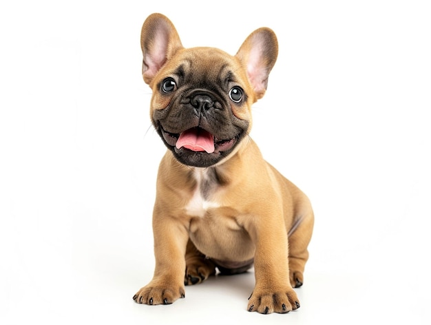 Photo cute and adorable brown french bulldog sitting on white background front view photograph studio shot