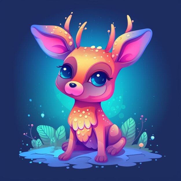 Cute and adorable cartoon deer fantasy dreamlike