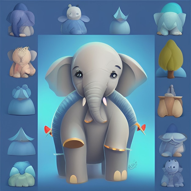 Foto simpatico e adorabile cucciolo di elefante dei cartoni animati