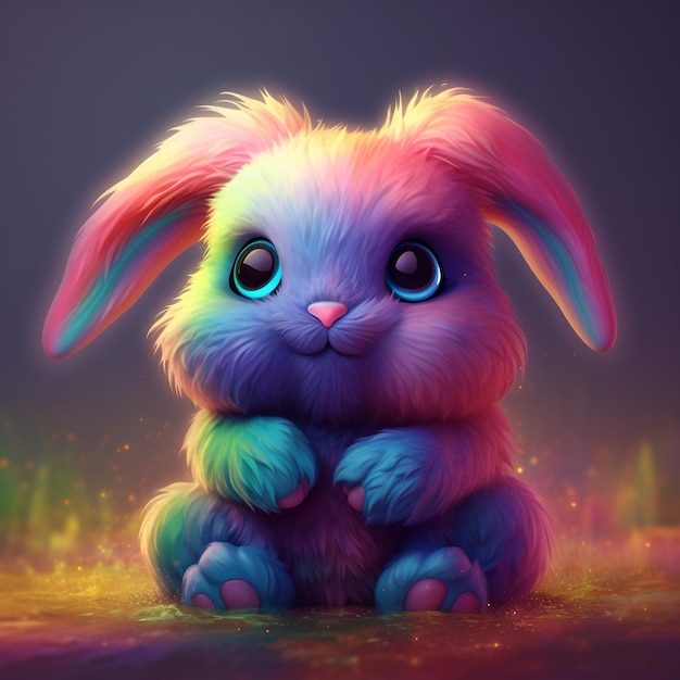 cute and adorable cartoon fluffy bunny glitter rainbow