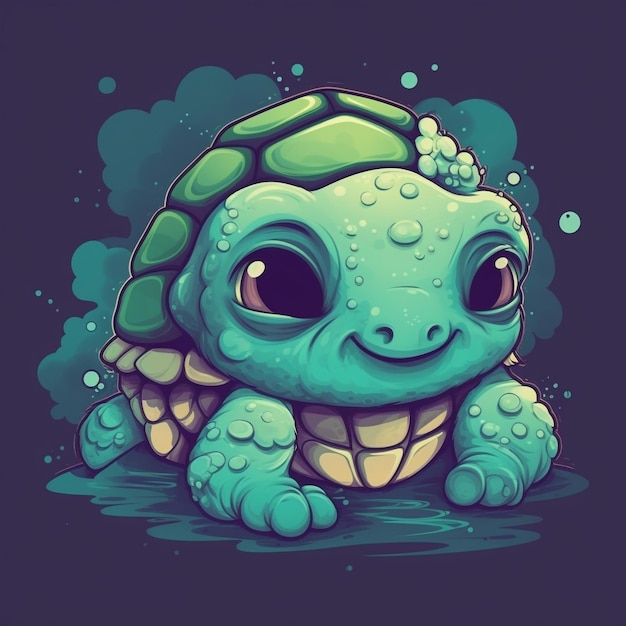 cute and adorable cartoon fluffy turtle fantasy dreamlike surreal