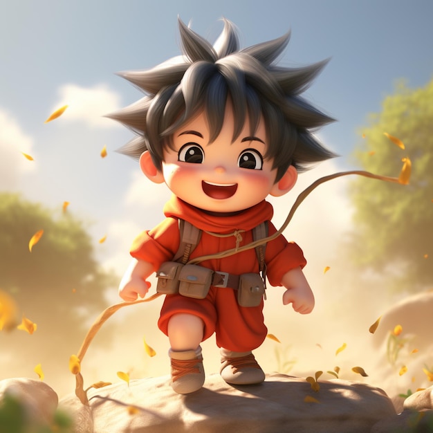 Photo cute and adorable cartoon goku kid's imagination is dreamy ai generated art