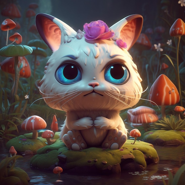 милый и очаровательный мультфильм кот фэнтези сказочный сюрреалистичный