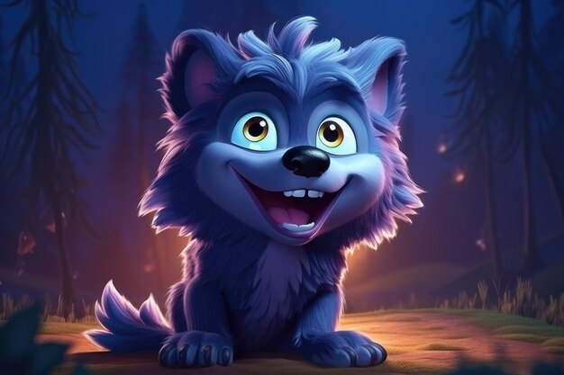 Cute adorable cartoon werewolf moonlit magic cinematic shot fantasy adventure enchanting