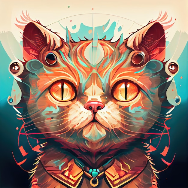 Cute adorable cat portrait portrait of a cartoon cat digital
art style illustration painting