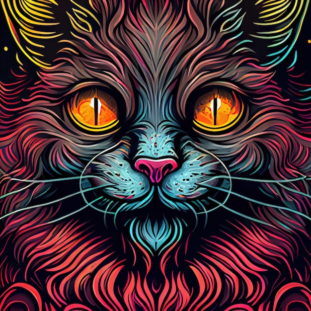 Симпатичный очаровательный портрет кошки Портрет мультяшной кошки Иллюстрация в стиле цифрового искусства