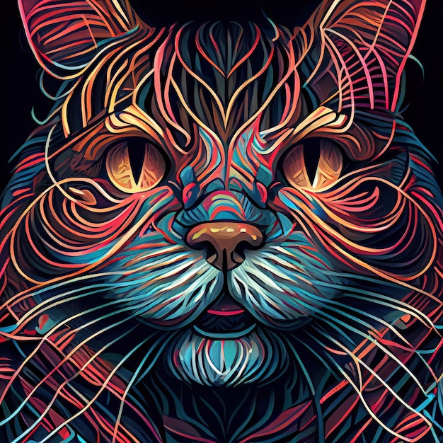 Симпатичный очаровательный портрет кошки Портрет мультяшной кошки Иллюстрация в стиле цифрового искусства
