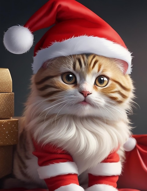 Cute and adorable cat Santa Claus version
