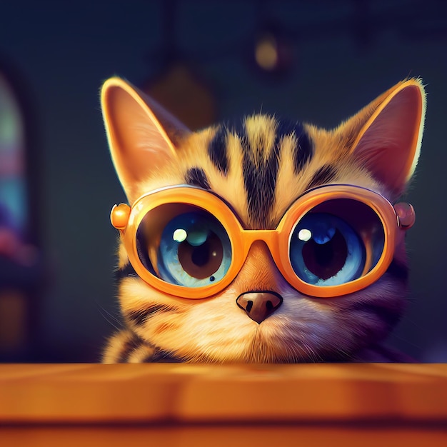 Cute adorable cat with glasses