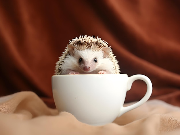 Cute and adorable hedgehog in tea cup AI generated