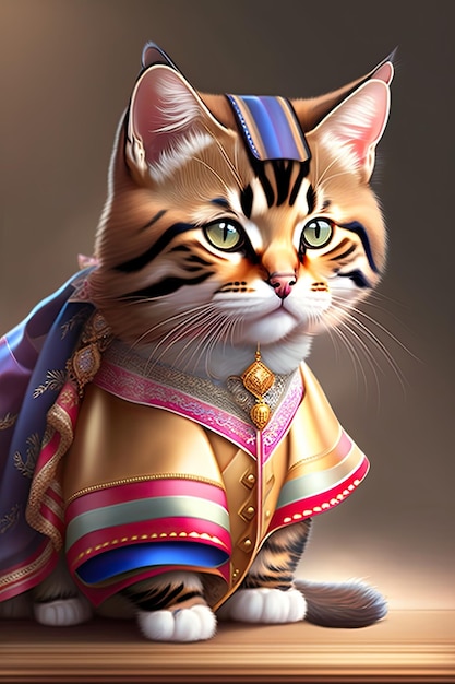 Cute adorable kitty cat dressed in a regal dress Pet portrait in clothing