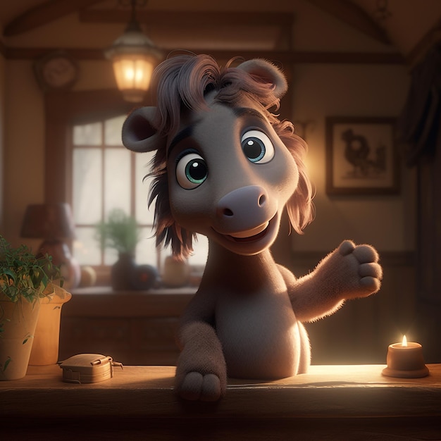 cute adorable little horse waving and smiling greeting