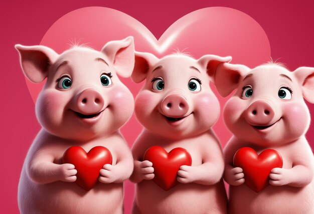 Cute and adorable little piggies with heart Generative AI