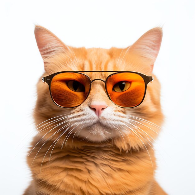 cute adorable orange cat wears sunglasses