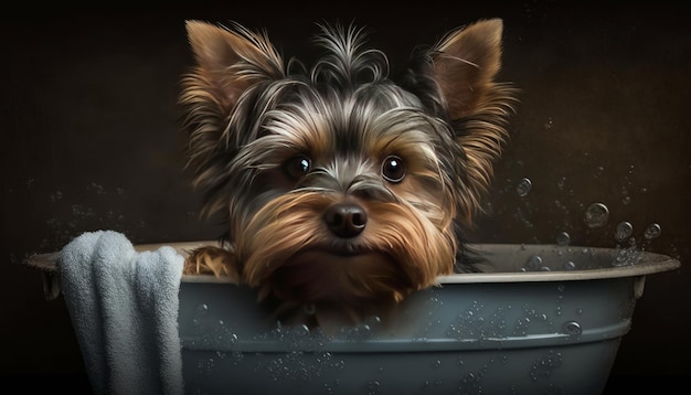 A cute and adorable picture of a dog taking a bath Generative AI