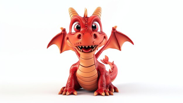 Photo cute and adorable red baby dragon sitting on a white background the dragon has big eyes a friendly smile and tiny wings