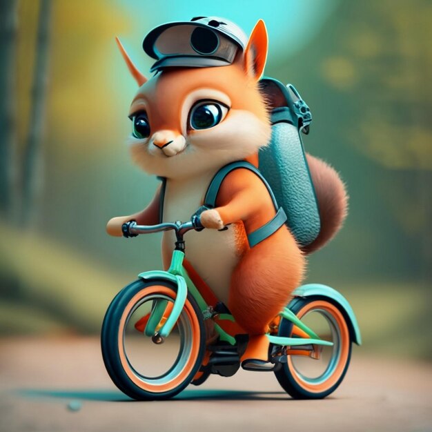 Cute adorable squirrel on scooter as food delivery worker