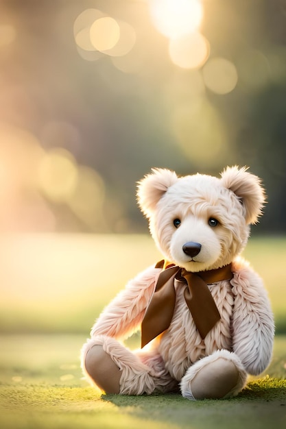 Photo cute adorable teddy bear toy in delightful pastel colours