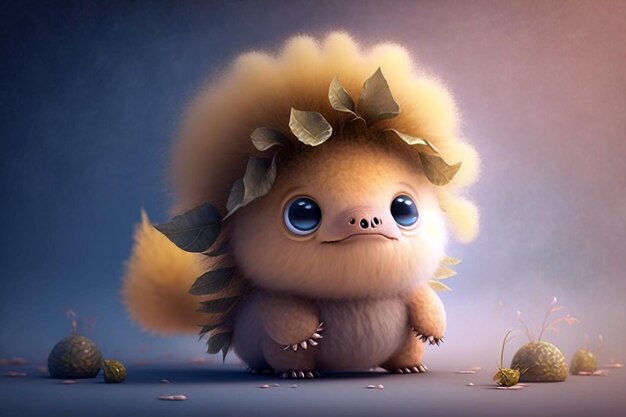 Cute and adorable yellow little baby dragon CG artwork concept Generative AI illustration