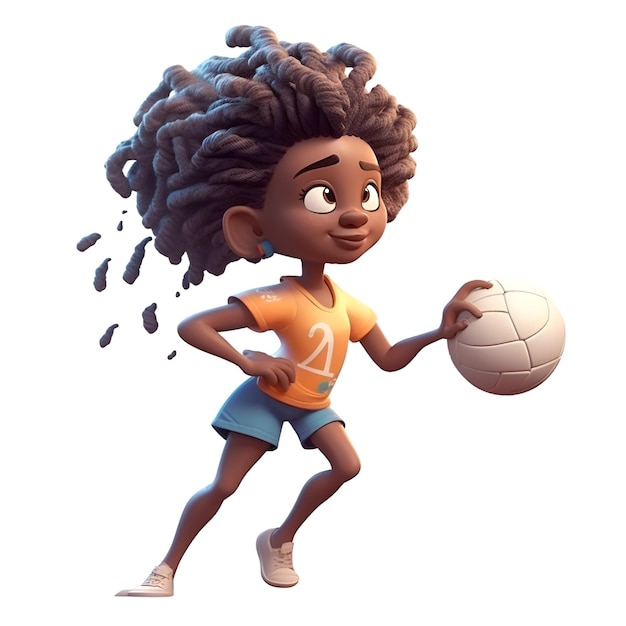 Cute african american girl with a soccer ball 3d rendering