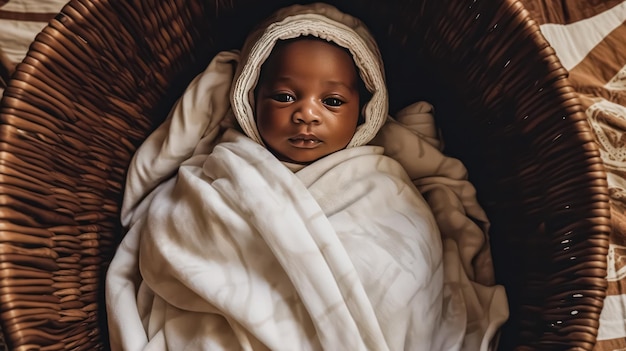 Photo a cute african american little boy peacefully sleeping in his warm bed