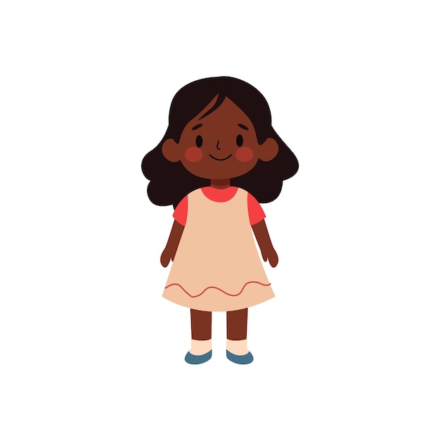 Cute african american little girl cartoon character vector Illustration