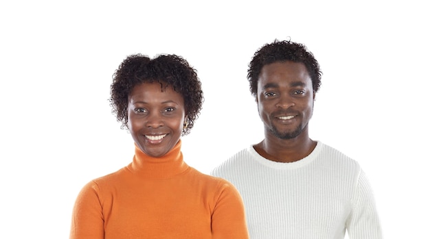 Cute African couple isolated on a white background