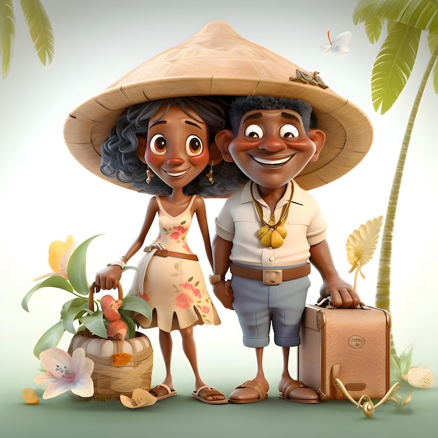 Cute AfricanAmerican couple in the jungle 3D render