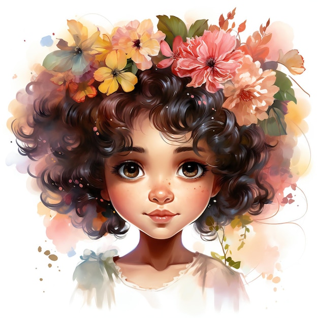 Cute Afro Little Girl Character