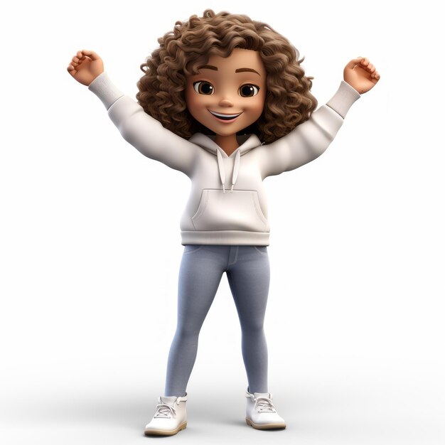 Photo cute afrocolombian cartoon girl in white sweatshirt 3d illustration