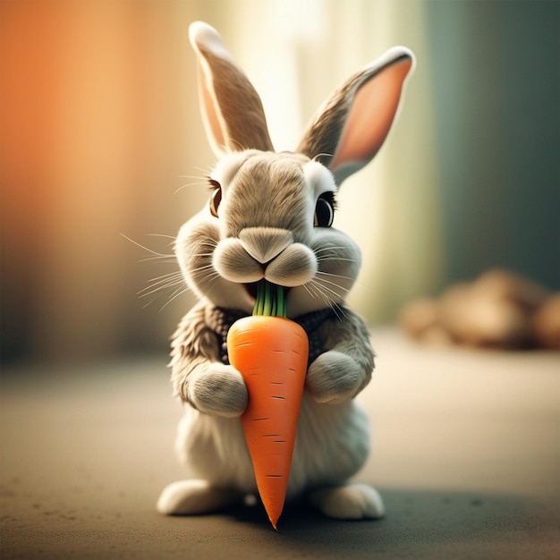 Cute ai generated cartoon bunny eating carrot