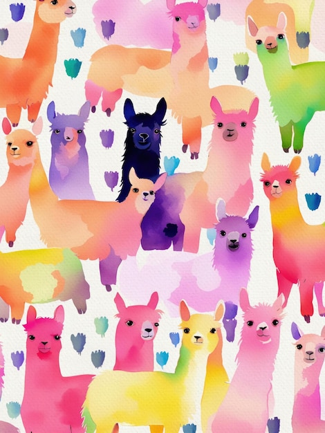 Photo cute alpacas watercolor painting