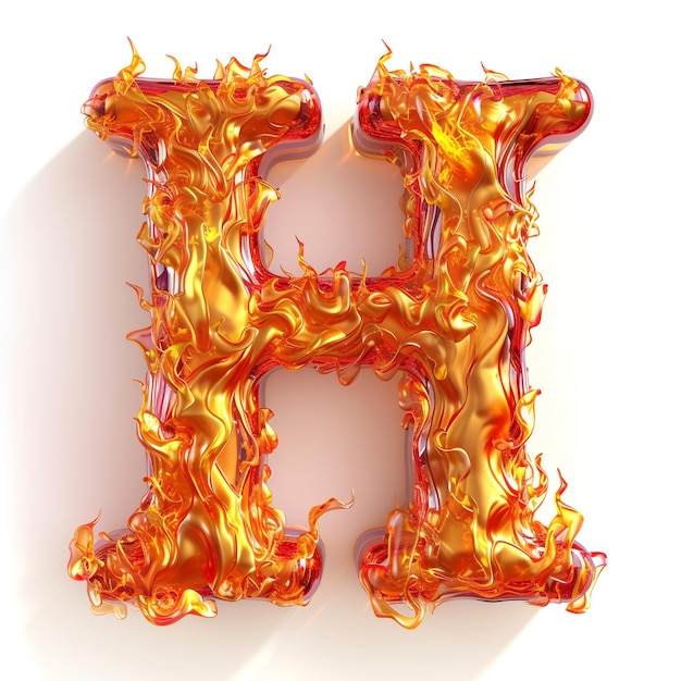 Photo cute alphabet h as fire shape on white background