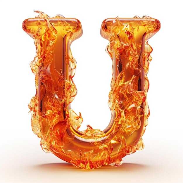 Photo cute alphabet u as fire shape on white background