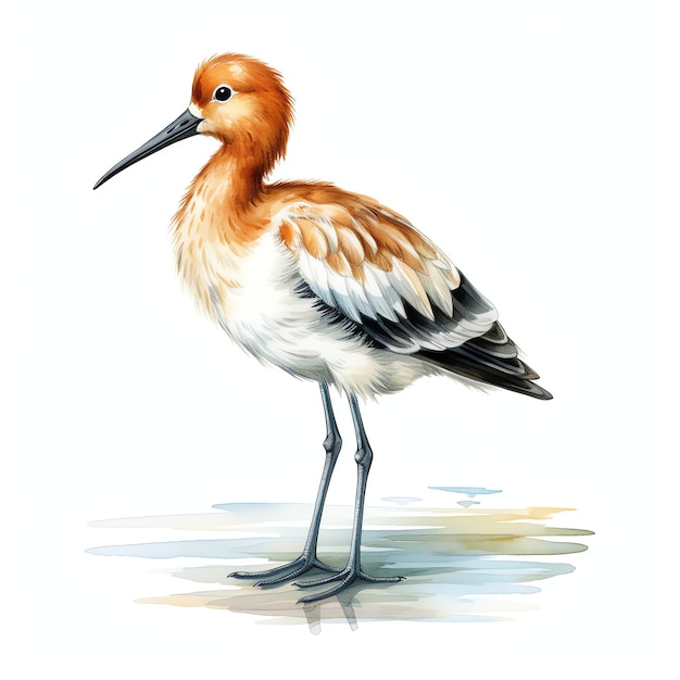 Cute American avocet with its upturned bill bird watercolor illustration clipart