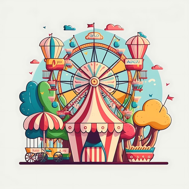 Cute amusement park digital art style colorful