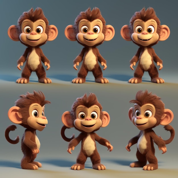 Фото Милый и добрый обезьяны талисман в ярких карикатурах vray tracing character model sheet с unreal