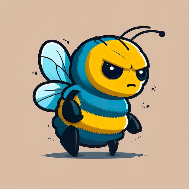 Photo cute and angry bee cartoon illustration animal nature bee insect beautiful background