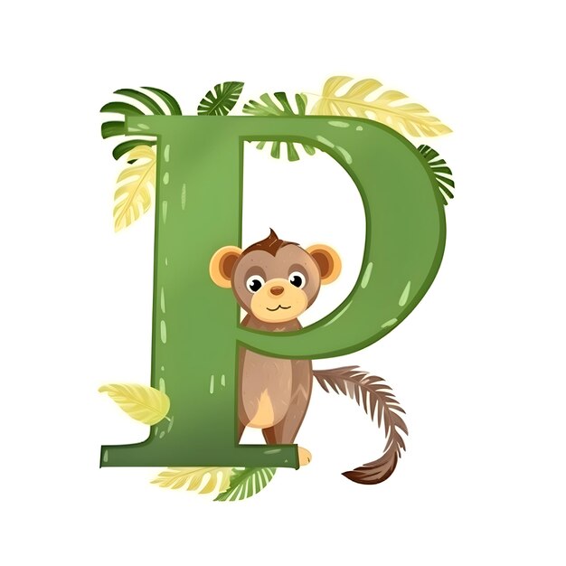 Photo cute animal alphabet letter p with monkey vector illustration