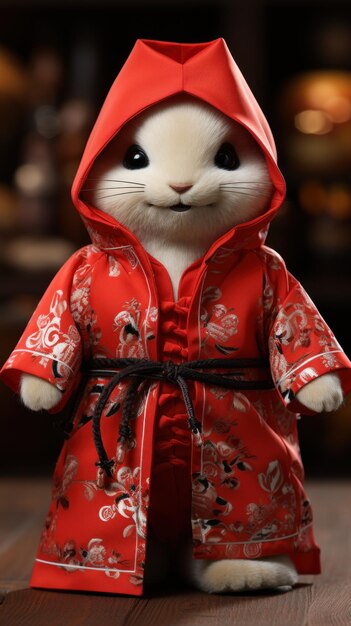 a cute animal in Asian clothes